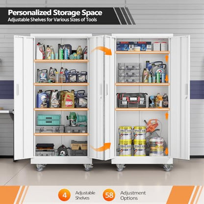 Rolling Metal Storage Cabinet with Adjustable Shelves