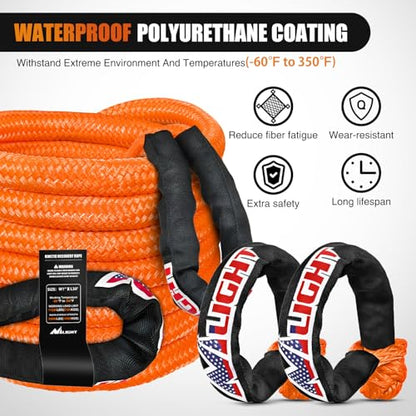Kinetic Recovery Rope Kit with Soft Shackle Towing Strap