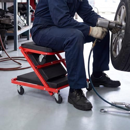 40 in 2-in-1 Folding Mechanic Creeper, Z Creeper Seat & Under Car Garage Roller, 450 lbs Rolling Creeper Stool with 6 Swivel Casters, Padded Headrest for Auto Repair