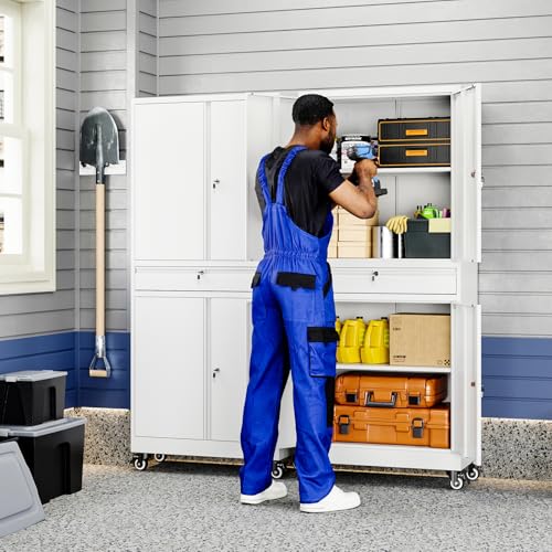 Metal Garage Storage Cabinet with Locking Doors and Adjustable Shelves