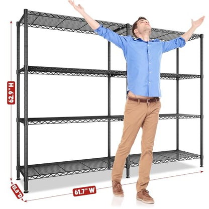 61.7''W Storage Shelves Load 1220LBS Wire Shelving Unit 4 Tier Metal Shelving for Storage Rack Shelves Heavy Duty Garage Shelf Pantry Shelves Kitchen Shelving (4 Count)