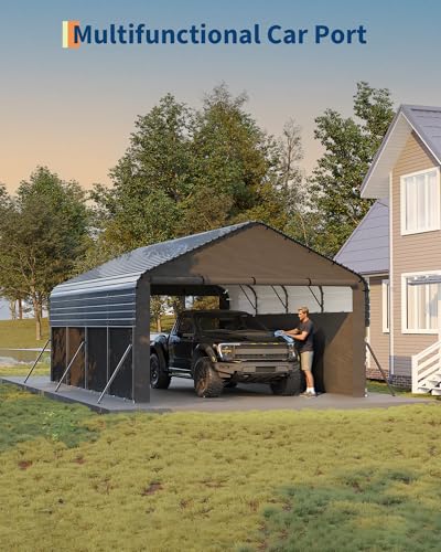 12x20x9 ft Metal Carport Enclosed
