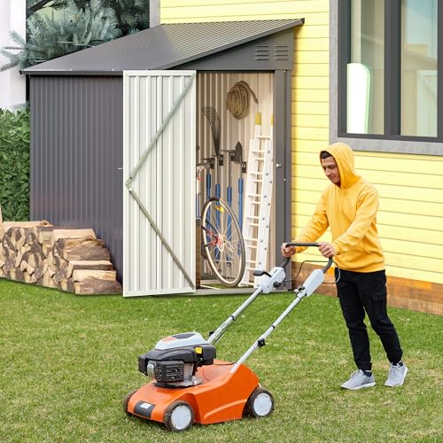 Lean to Storage Shed 4x8 FT Metal Sheds & Outdoor Storage Cabinet Lockable Tool Organization Bike Mower Shed Portable Outside for Garden Patio