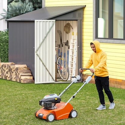 Lean to Storage Shed 4x8 FT Metal Sheds & Outdoor Storage Cabinet Lockable Tool Organization Bike Mower Shed Portable Outside for Garden Patio