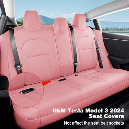 2024 2026 Tesla Model 3 Highland Upgraded Car Seat Covers Nappa Leather Car Interior Airbag Compatible Cushion Cover Full Set Custom Fit Model 3 (9 Count)