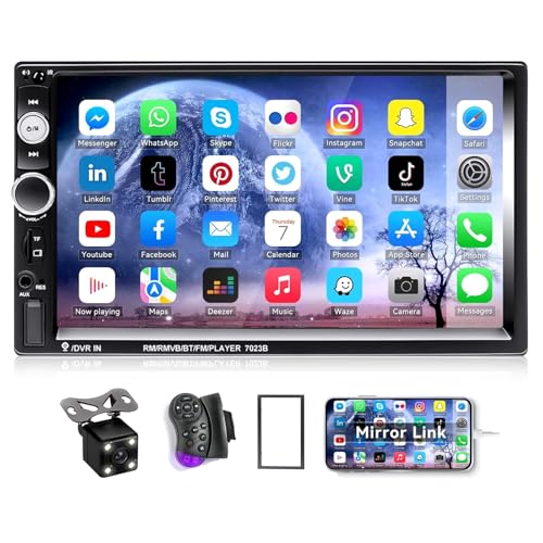 7" Double Din Car Stereo Audio Bluetooth MP5 Player USB FM Multimedia Radio+ 4 LED Mini Backup Camera with Steering Wheel Remote Support Mobile Phone Synchronization