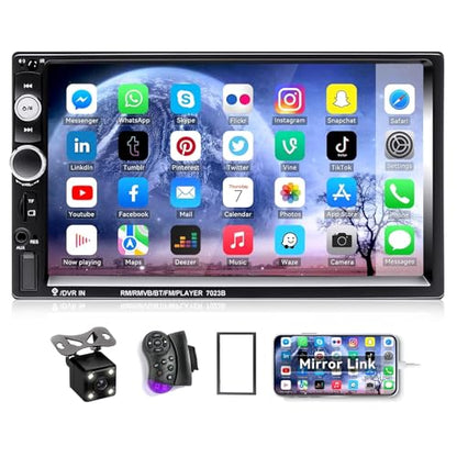 7" Double Din Car Stereo Audio Bluetooth MP5 Player USB FM Multimedia Radio+ 4 LED Mini Backup Camera with Steering Wheel Remote Support Mobile Phone Synchronization