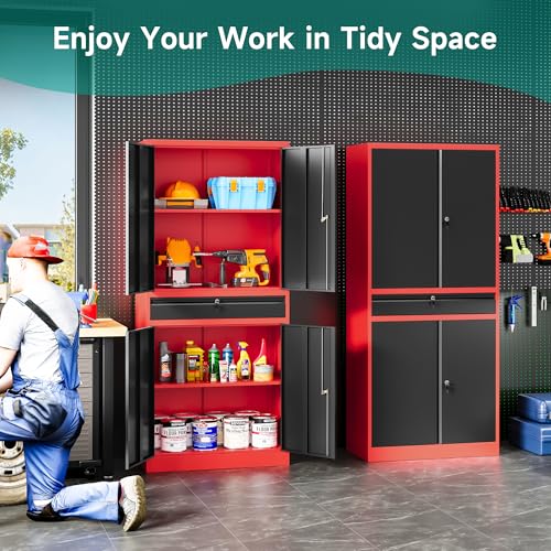 Metal Storage Cabinet with Drawer and Lock