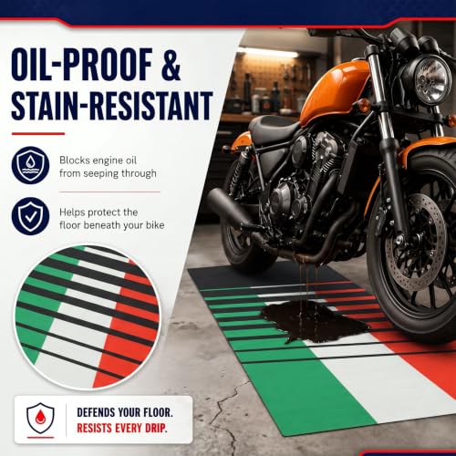 Motorcycle Mat Garage Floor Rug Washable Parking Mats for Garage Floors Non Slip Oil Absorbent Pad Rubber Backing Layer Protects Floor