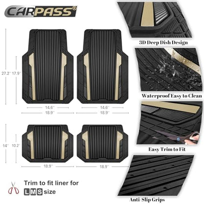 Heavy Duty Rubber Car Mats Metallic (4 Count)