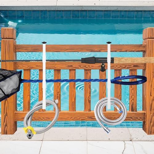 2Pcs White Pool Pole Hangers Adjustable Pool Fence Hooks for Pool Equipment