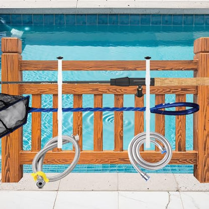 2Pcs White Pool Pole Hangers Adjustable Pool Fence Hooks for Pool Equipment