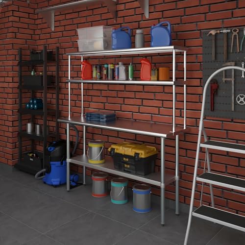 Stainless Steel Work Table Double Tier Overshelf