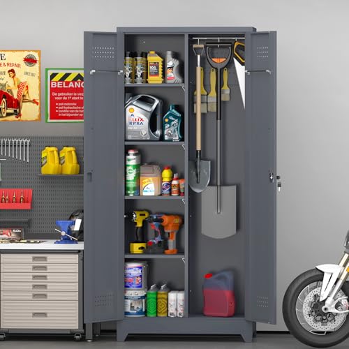 72'' Metal Utility Storage Cabinet with Pegboard & Tool Hanging Bars