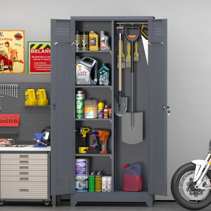 72'' Metal Utility Storage Cabinet with Pegboard & Tool Hanging Bars