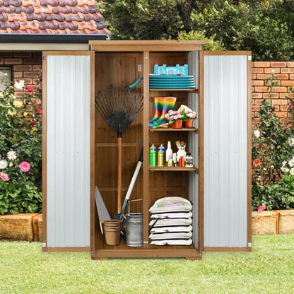 Outdoor Storage Cabinet Wood & Metal with Waterproof Roof