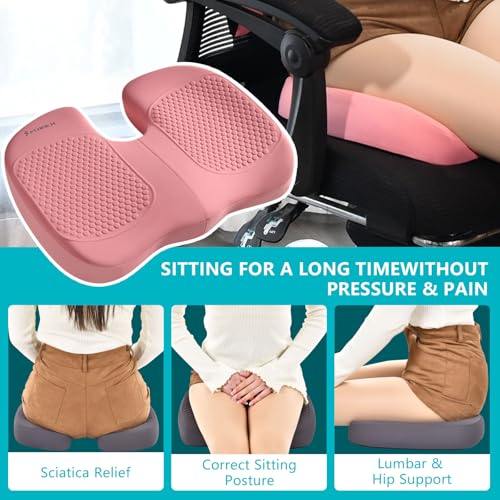 Car Seat Cushion and Back Support for Office Chair Memory Foam Chair Cushions Pressure Relief Seat Pads with Gel Massage Point Lumbar Support Relief Sciatica & Tailbone