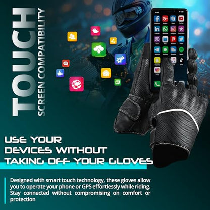 Motorcycle Gloves Men's Leather Motorbike Gloves Touchscreen Function