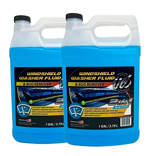 2-in-1 Windshield Washer Fluid 2-Pack (1 Gallon Each, 256 fl oz Total) – Ready to Use, Streak-Free Formula, All-Weather Cleaning, Removes Bugs, Dirt & Road Grime – Premium Windshield Cleaner (256 Fl Oz)