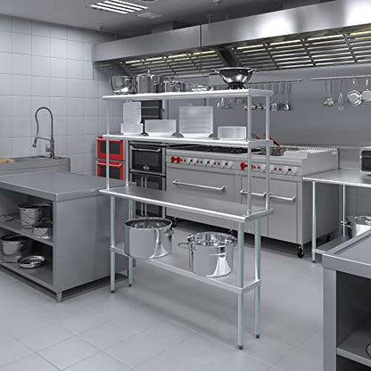 Stainless Steel Work Table Wide Double Tier Overshelf
