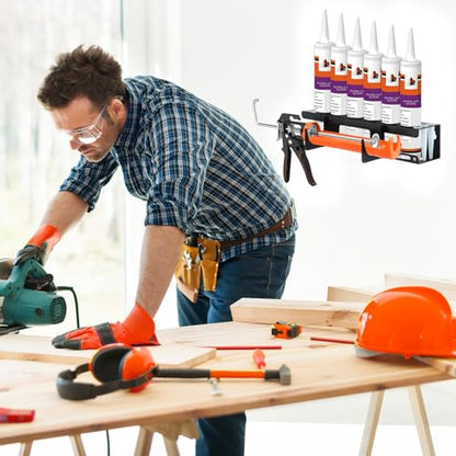 Wall Mount Caulking Gun Rack Holds 6 Caulk Tubes & Nozzles