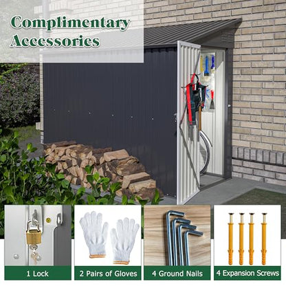 Storage Shed 4 * 8 FT Lean to Shed Metal Sheds & Outdoor Storage Cabinet Lockable Tool Organization Bike Mower Shed Portable Outside for Garden Patio