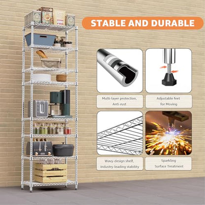 8 Tier 2000 lbs Storage Rack Metal Wire Shelving Unit (8 Count)