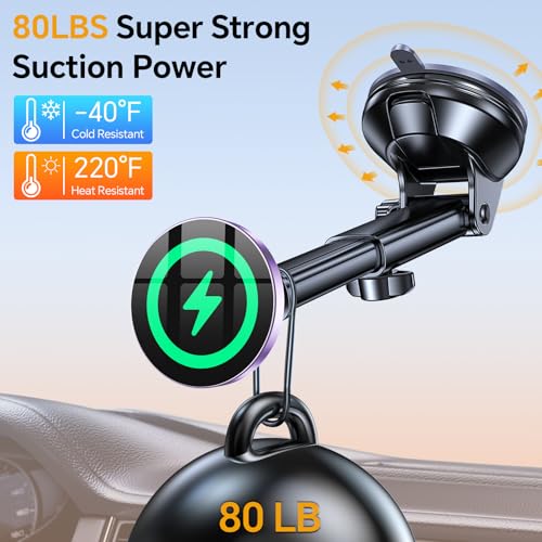 for MagSafe Car Mount Charger【Ultra Magnet】 Magnetic Phone Holders for Your Car Charger【Windshield+Vent+Dash】 Magnetic Wireless Car Phone Holder Charger Car Mount for iPhone 17