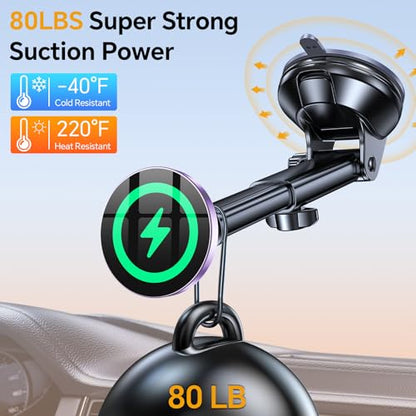 for MagSafe Car Mount Charger【Ultra Magnet】 Magnetic Phone Holders for Your Car Charger【Windshield+Vent+Dash】 Magnetic Wireless Car Phone Holder Charger Car Mount for iPhone 17