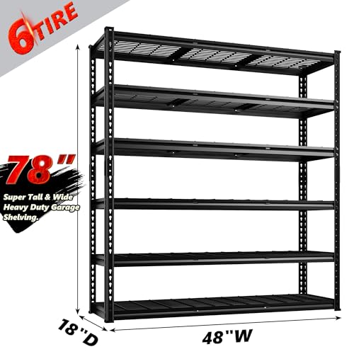 6 Tier Adjustable Heavy Duty Metal Shelving for Garage Warehouse