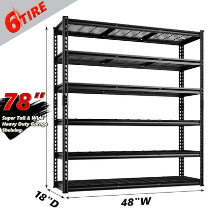 6 Tier Adjustable Heavy Duty Metal Shelving for Garage Warehouse