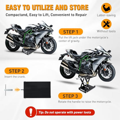 Motorcycle Lift Jack 1100 LBS Motorcycle Scissor Jack Stand Lift with Wide Deck Crank Handle 3.4"