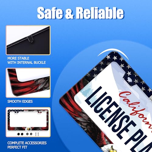 American Flag Eagle License Plate Frame Stainless Steel Holder12.3 x 6.3"