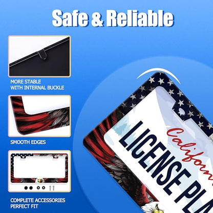 American Flag Eagle License Plate Frame Stainless Steel Holder12.3 x 6.3"