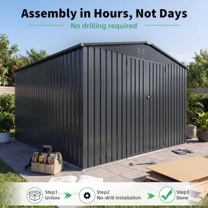 10' x 10' Waterproof Metal Outdoor Storage Shed