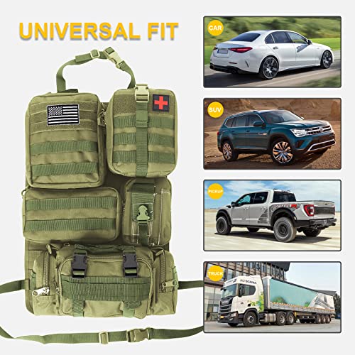 Universal Tactical Car Seat Back Organizer Bag Tactical Molle Vehicle Organizers Panel Vehicle Protector Organizers with 5 Detachable Pouches for Car Truck Ford Jeep