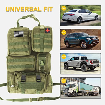 Universal Tactical Car Seat Back Organizer Bag Tactical Molle Vehicle Organizers Panel Vehicle Protector Organizers with 5 Detachable Pouches for Car Truck Ford Jeep
