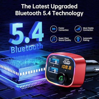 Bluetooth 5.4 FM Transmitter Car Adapter 48W