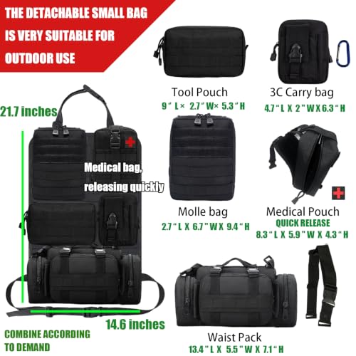 7 PACK Tactical Seat back organizer Truck organizer With 6 Detachable Pouches Universal For Car Truck Ford Jeep Military