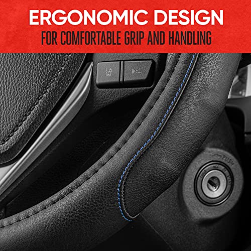 GripDrive Faux Black Leather Steering Wheel Cover for Car Truck Van SUV