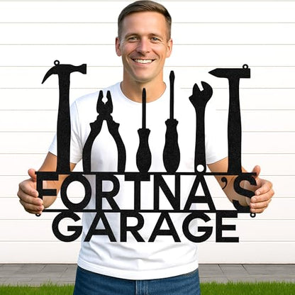 Custom Garage Workshop Metal Sign Personalized Tool Name Wall Art for Car Truck Mechanic Shop Decor Durable Steel Sign for Dad Husband Men’s Auto Workspace or Fence