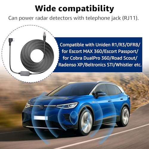 USB C to RJ11 Radar Detector Power Cable for Uniden Escort & More 13FT