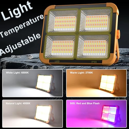 Portable LED Work Solar Light 100W 16500mAh 10000 LM with Stepless Brightness Job Site Battery Rechargeable LED Floor Light for Emergency Worklight for Hurricane