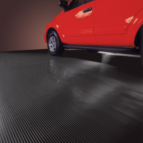 Garage Flooring 7'6" x 17' Midnight Black Ribbed Channel Vinyl Protector Mat (172.8 Sq Ft)