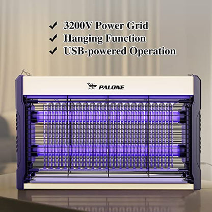 Electric Bug Zapper 3200V Mosquito Zapper Killer Indoor Insect Killer with Hanging Chain Mosquito Trap with Removable Collection Tray USB Electric Bug Zapper Outdoor for Home Office