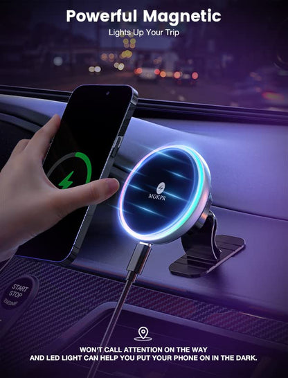 for Magsafe Car Mount Charger 15W LED RGB Car Phone Holder for Dash Vent