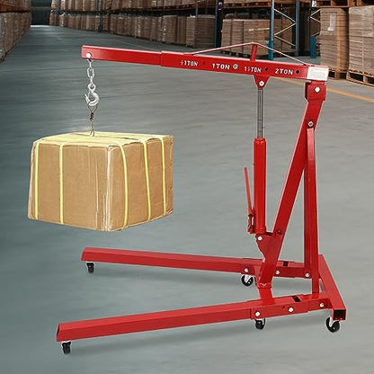 Folding Engine Crane 2 Ton Folding Engine Hoist 4400lbs Crane Hoist Lift with 6 Iron Caster Wheels for Garage