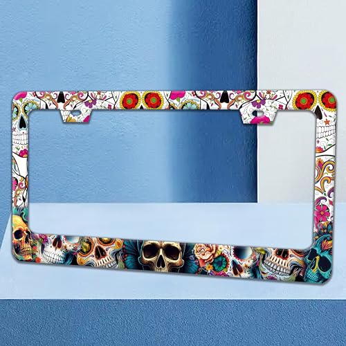 Sugar Skull License Plate Frame Skeleton License Plate Holder 6x12 Inch