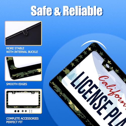 Camo American Flag License Plate Frame Stainless Steel Accessory 12.3x6.3In