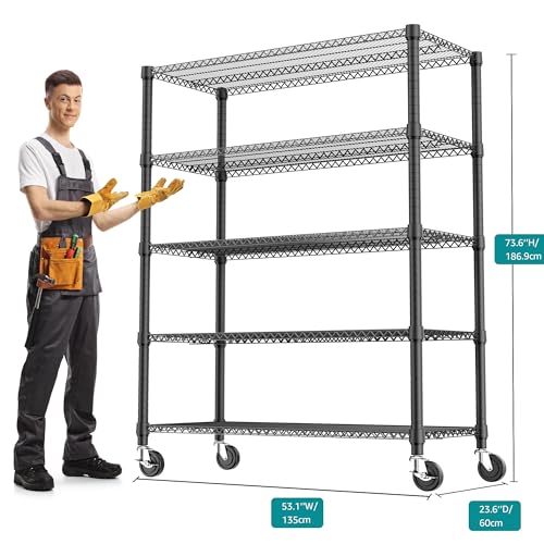 3300LBS 53.1" W 5 Tiers Shelf Steel Storage Shelving Utility Shelving Unit Steel Organizer Wire Rack for Home